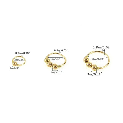 3Pcs/Set Retro Round Beads Nose Ring Earrings Nostril Hoop Body Piercing Jewelry 6mm/8mm/10mm