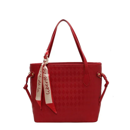 PU 2024 New Women's Bag Fashion Trend Shoulder Bag Leisure Commuter Handbag Minimalist Versatile Design Red Large Capacity