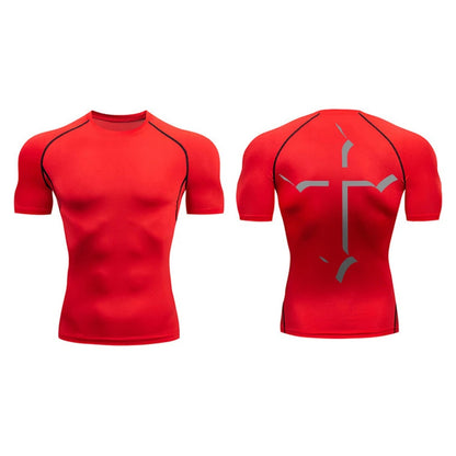 2025Cross Print Compression Shirt for Men Christian Sporty Quick Dry Tshirt Tees Tops Gym Workout Fitness Undershirts Baselayers