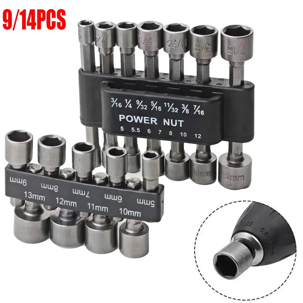 9/14pcs Powerful Socket Inner Hexagonal Wrench Hexagonal Handle Screwdriver Socket Bit Extension Rod Pneumatic Hand Tool Set