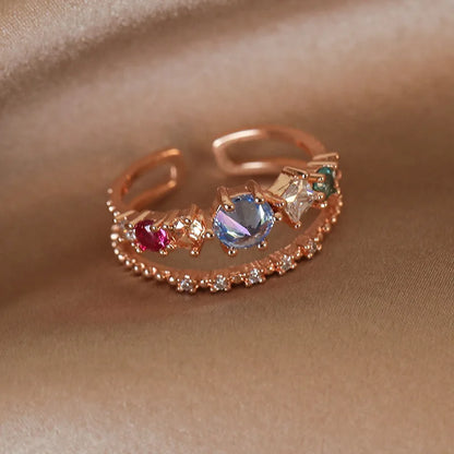 New Arrival Elegant and Luxurious Colored Zircon Inlaid Ring Fashion-forward Women Stylish Open Finger Ring with Colorful Zircon