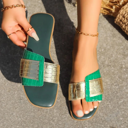 2025 Summer New Fashion Women's Slippers Open Toed Flat Beach Shoes for Women Luxury Outside Non-slip Rubber Slippers