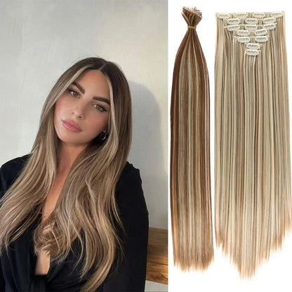 Synthetic 7 pieces/set, 22 inch straight hair extensions, hair clip extensions, clip extensions, Christmas Halloween extensions