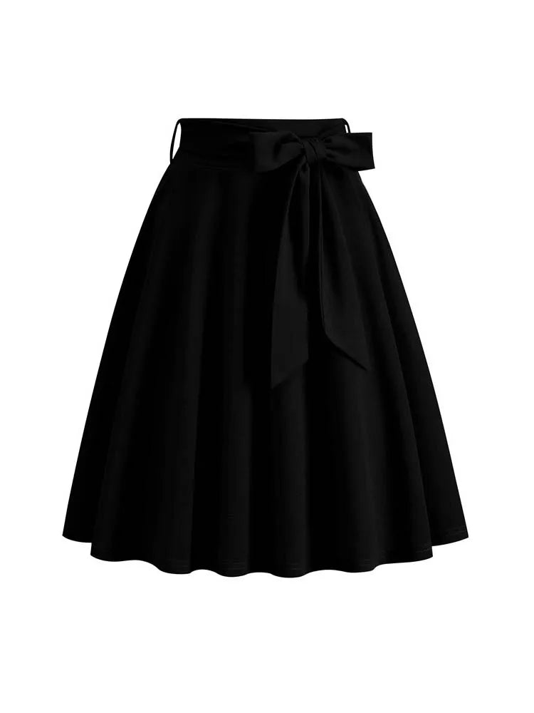 Women Summer Midi Long Skirt Solid Elegant Faldas High Waist A Line 50s Swing Skirts