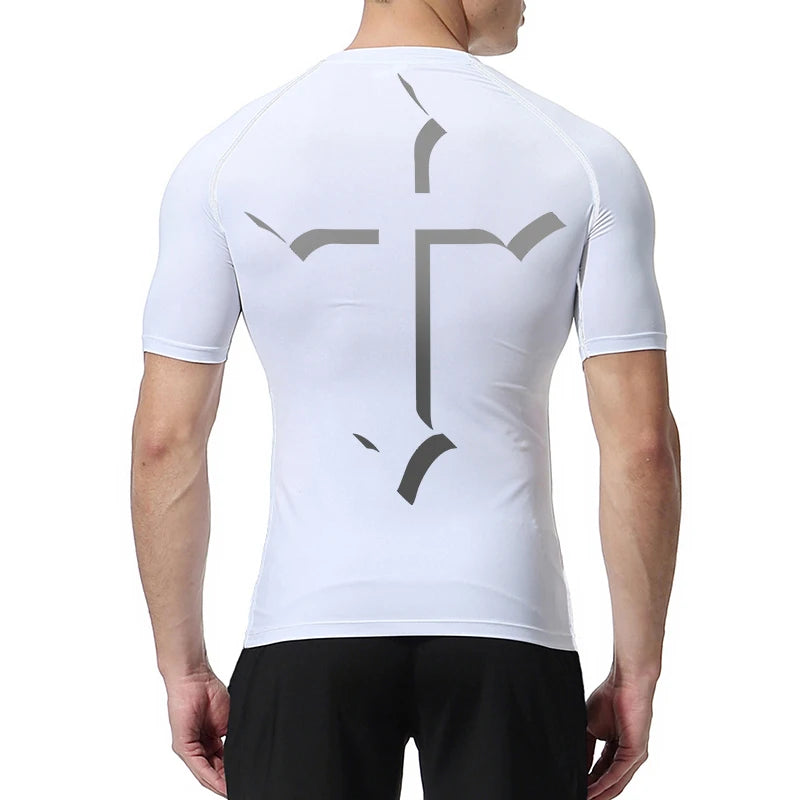 2025Cross Print Compression Shirt for Men Christian Sporty Quick Dry Tshirt Tees Tops Gym Workout Fitness Undershirts Baselayers