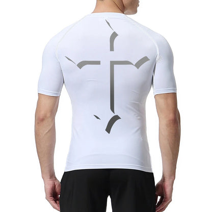 2025Cross Print Compression Shirt for Men Christian Sporty Quick Dry Tshirt Tees Tops Gym Workout Fitness Undershirts Baselayers