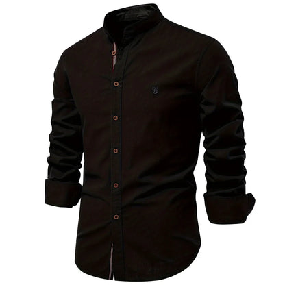 Spring and Summer New Fashion Business Shirt Men's Cotton and Linen Casual Day Fashion Solid Color Long-sleeved Shirt