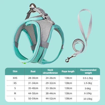 Summer Mesh Safety Vest and Leash Set for Small Dogs Dog Accessories Adjustable Puppy and Cats Harness Pet Supplies Collar Pets