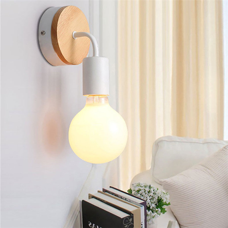 E27 Wood Iron Wall Lamp for Bedroom Bedside Nordic Wall Sconce Background Wall Aisle Lights Wooden  Reading Luminaire