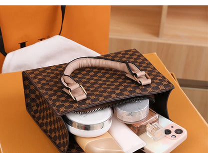 Fashion Square Small Top-handle Bags Casual Tote Pu Leather Plaid Crossbody Shoulder Bag Women Handbags For Daily Used And Gift