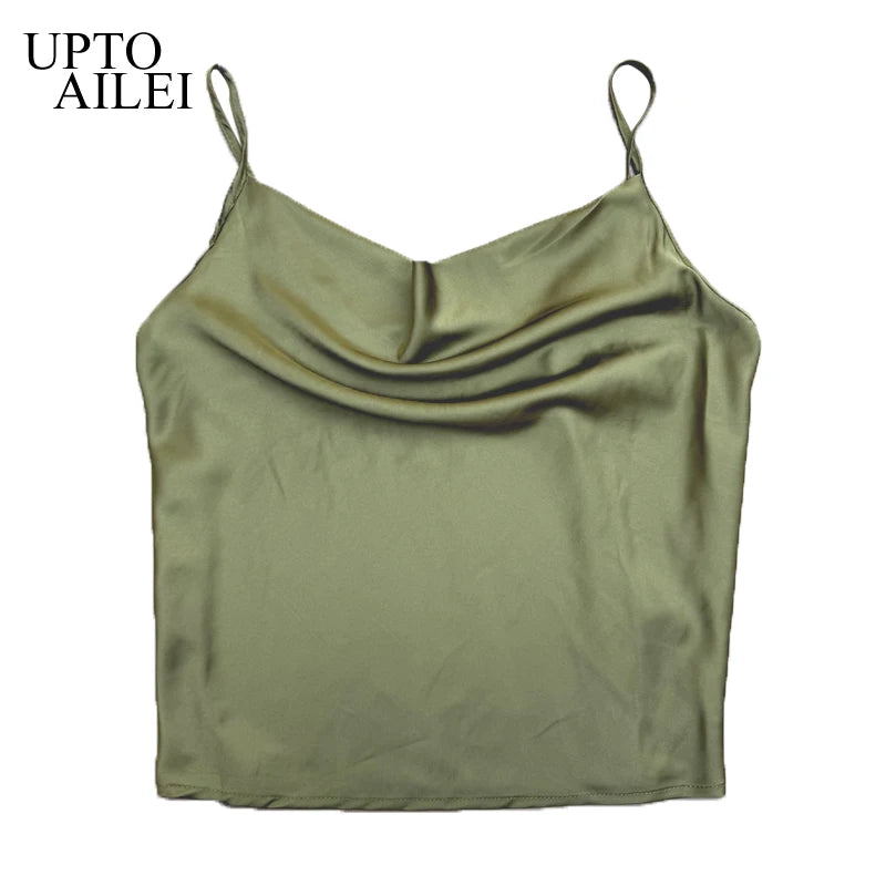 White Basic Women Silk-Like Satin Tops Vest Summer Sexy Camis Tank For Ladies Strappy Camisole Top Shirts Grunge Femme Clothes