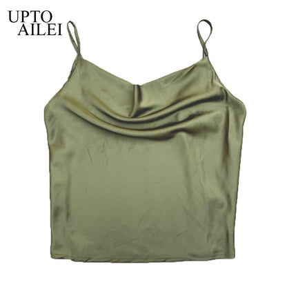 White Basic Women Silk-Like Satin Tops Vest Summer Sexy Camis Tank For Ladies Strappy Camisole Top Shirts Grunge Femme Clothes