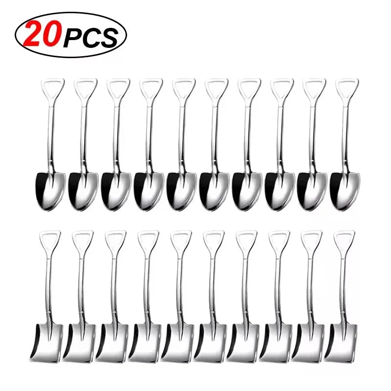 20/2x Stainless Steel Shovel Spoons Gold Silver Mini Coffee Teaspoon Fruit Ice Cream Dessert Spoon Scoops Kitchen Tableware Set