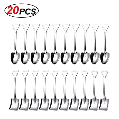 20/2x Stainless Steel Shovel Spoons Gold Silver Mini Coffee Teaspoon Fruit Ice Cream Dessert Spoon Scoops Kitchen Tableware Set
