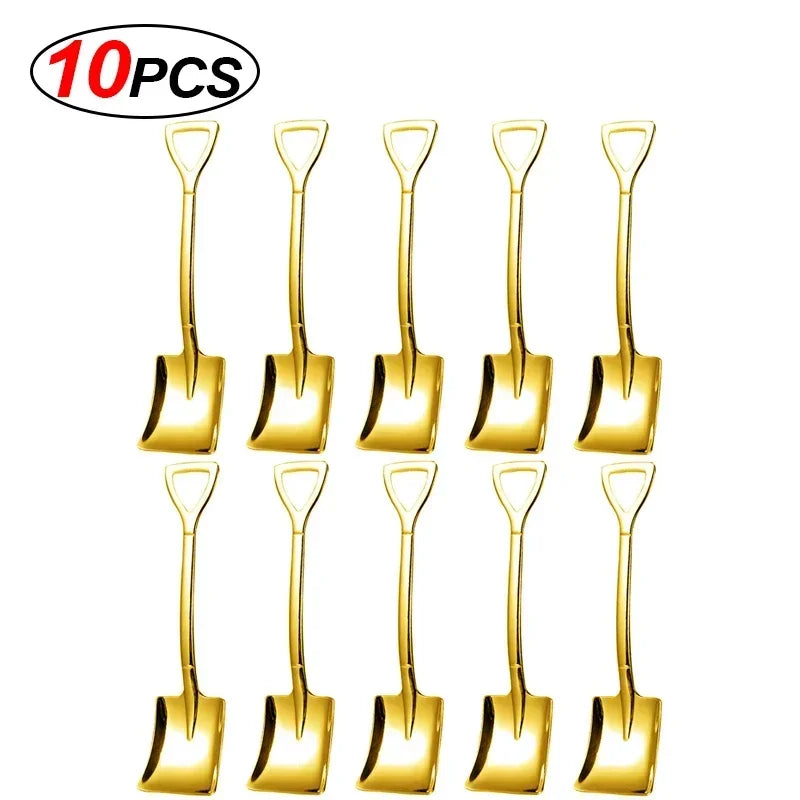 20/2x Stainless Steel Shovel Spoons Gold Silver Mini Coffee Teaspoon Fruit Ice Cream Dessert Spoon Scoops Kitchen Tableware Set