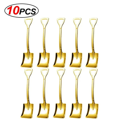 20/2x Stainless Steel Shovel Spoons Gold Silver Mini Coffee Teaspoon Fruit Ice Cream Dessert Spoon Scoops Kitchen Tableware Set