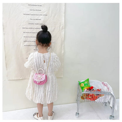 Sweet Cute Bow Children's Shoulder Bag Pearl Handle Baby Girls Small Crossbody Bags Lovely Princess Accessories Purse Handbags