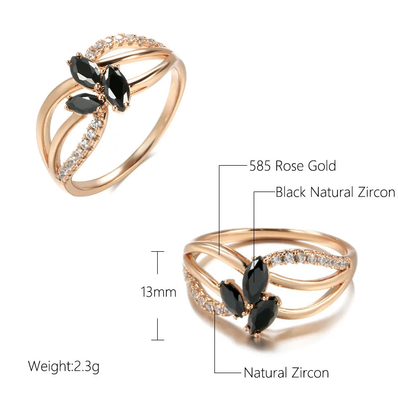 Luxury 18k Rose Gold Natural Black Diamond Ring Geometric Line Cross Wedding Gold Rings for Women Larimar Vintage Fine Jewelry