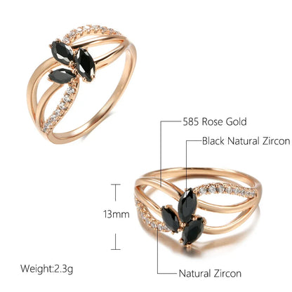 Luxury 18k Rose Gold Natural Black Diamond Ring Geometric Line Cross Wedding Gold Rings for Women Larimar Vintage Fine Jewelry