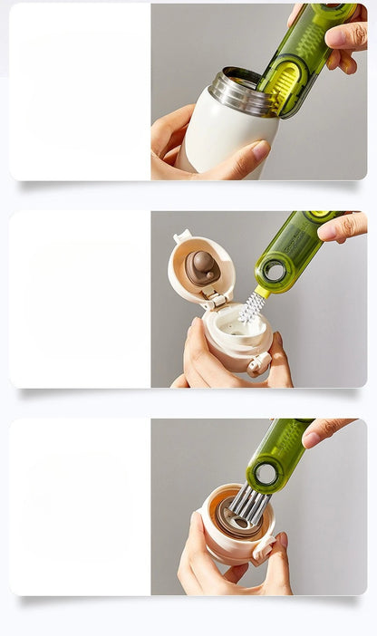 Household 3-in-1 Cleaning Cup Brush Artifact, Bottle Insulated Cup Gap U-shaped Cup Mouth Cup Lid Cleaning Brush