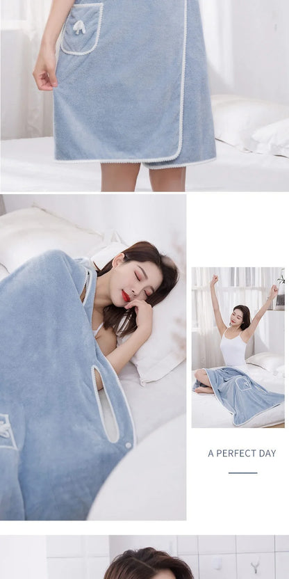 2024 Coral Velvet Bath Skirt Soft Absorbent Thickened with Edging Adult Women Chest Wrapped Wearable Bath Towel