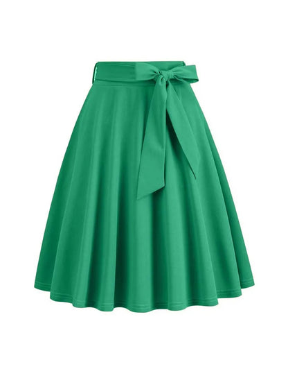 Women Summer Midi Long Skirt Solid Elegant Faldas High Waist A Line 50s Swing Skirts