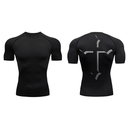2025Cross Print Compression Shirt for Men Christian Sporty Quick Dry Tshirt Tees Tops Gym Workout Fitness Undershirts Baselayers