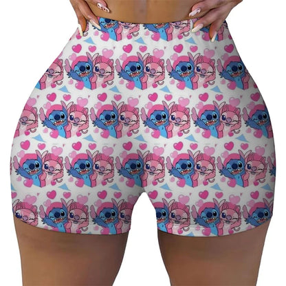 Disney Lilo&Stitch Women's Fitness Shorts, High Waist Yoga, Short Legs, Bicycle, Soft Squat, Comprehensive Training, Jogging Ath