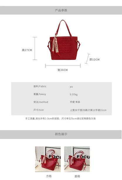 PU 2024 New Women's Bag Fashion Trend Shoulder Bag Leisure Commuter Handbag Minimalist Versatile Design Red Large Capacity