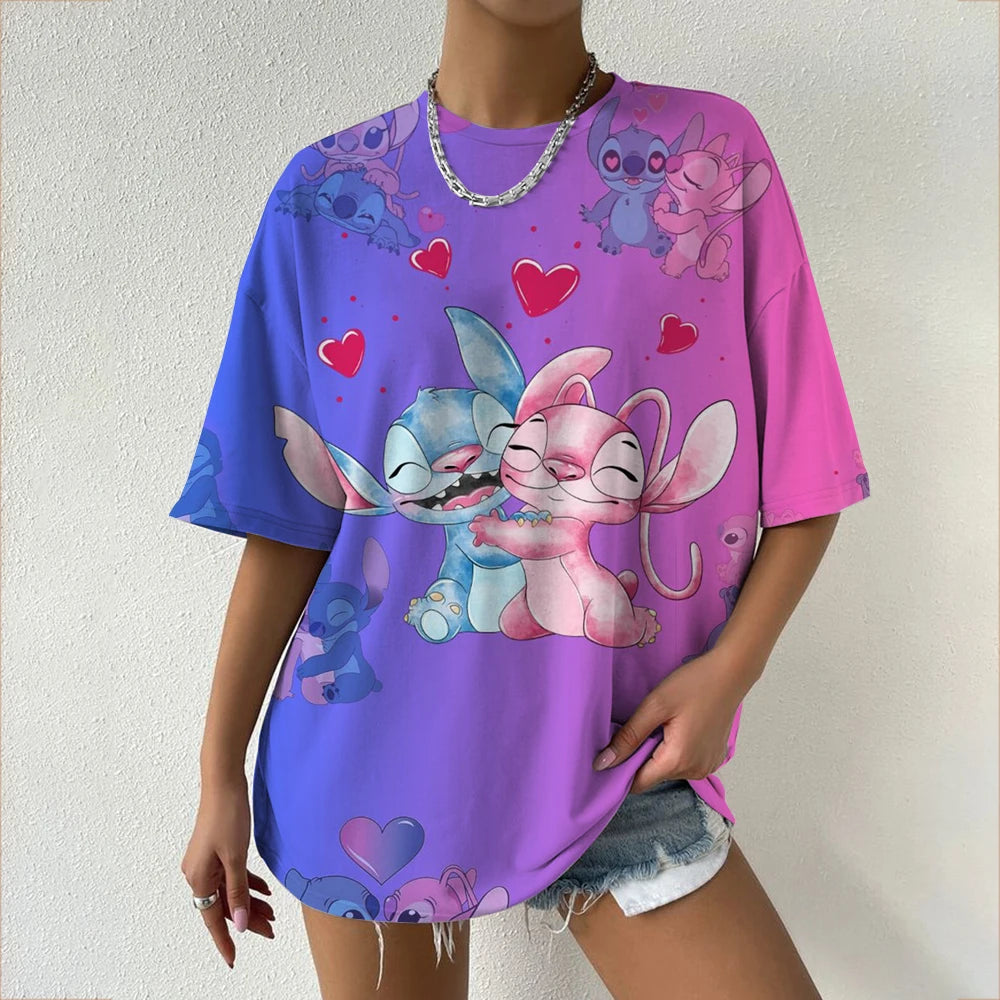 Simple Disney Stitch print Women's Face Printing tees Women T-Shirts Casual Soft Short Sleeve Tops Loose Comfortable Clothes