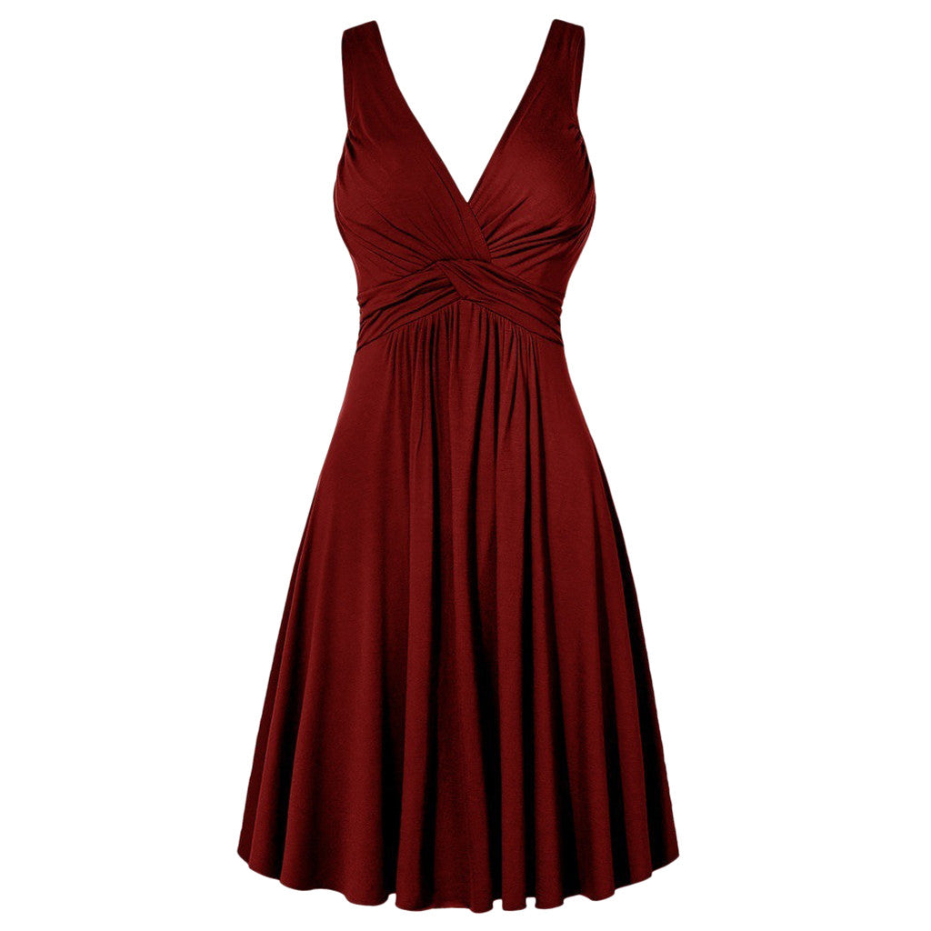 Plus Size Sling Pleated Slim Flare Skirt Dresses Women V-neck Cocktail Party Dress Gown Retro Vestidos de fiesta Female Sundress