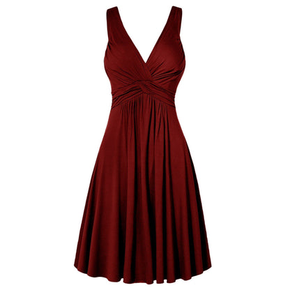 Plus Size Sling Pleated Slim Flare Skirt Dresses Women V-neck Cocktail Party Dress Gown Retro Vestidos de fiesta Female Sundress