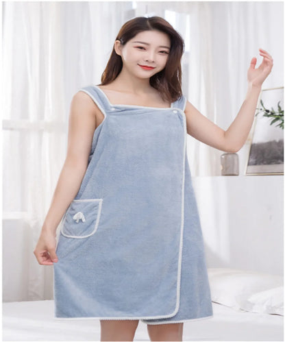 Women's Bathrobe Coral Velvet Bath Skirt Soft Absorbent Thickened with Edging Adult Women Chest Wrapped Wearable Bath Towel