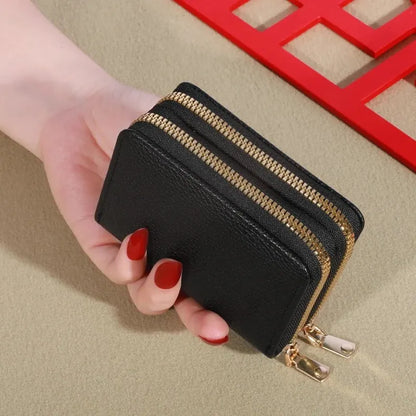 Women's Short Wallet with Transparent Closure. Litchi Pattern. Monaiea Multi Card Slot Wallet, Large Capacity, Fashionable