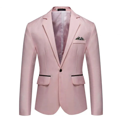 Men Blazer Formal Business Style Slim Fit Single Button Suit Jacket Solid Color Lapel Satin Groom Wedding Banquet Men Suit Coat