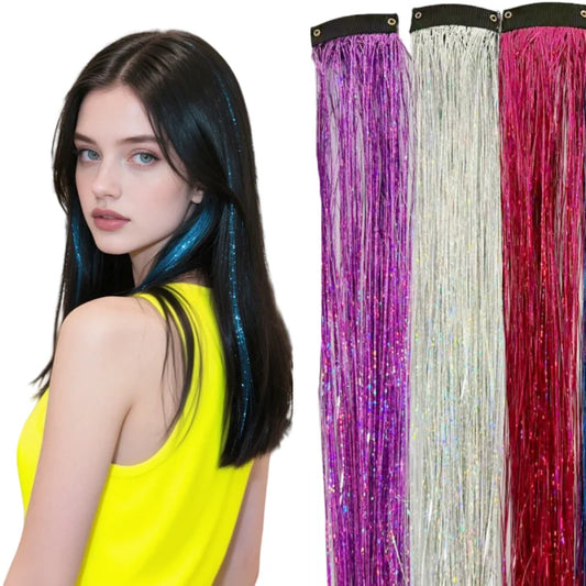 Shiny Sparkle Hair Synthetic Hair Glitter Hair Extension Woman Clip in hair Hairpieces
