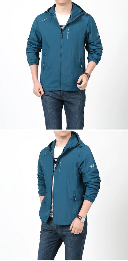 Giacca leggera ad asciugatura rapida da uomo, estiva, da campeggio e pesca, con protezione solare, ultraleggera, con cappuccio, casual, capispalla, cappotti in pelle