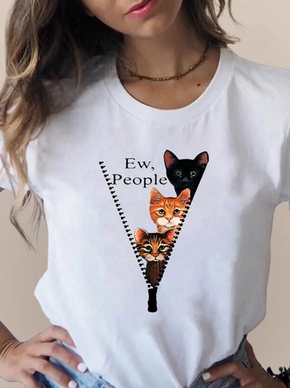 Print T Fashion 3D Cat Lovely Trend Cute Women's Clothing Short Sleeve Clothes Summer T-shirts Ladies Female Graphic Tee