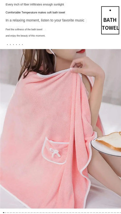 Women's Bathrobe Coral Velvet Bath Skirt Soft Absorbent Thickened with Edging Adult Women Chest Wrapped Wearable Bath Towel