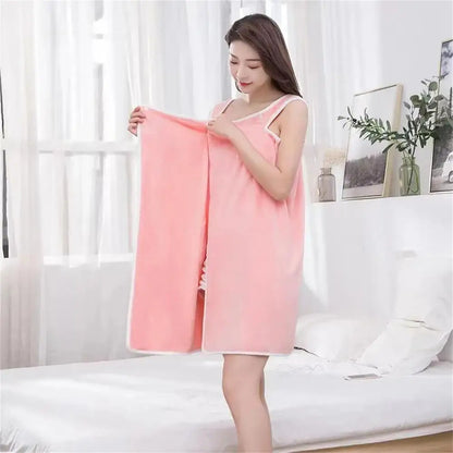 Women's Bathrobe Coral Velvet Bath Skirt Soft Absorbent Thickened with Edging Adult Women Chest Wrapped Wearable Bath Towel