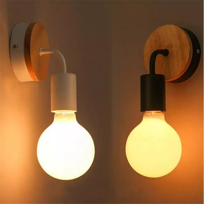 E27 Wood Iron Wall Lamp for Bedroom Bedside Nordic Wall Sconce Background Wall Aisle Lights Wooden  Reading Luminaire