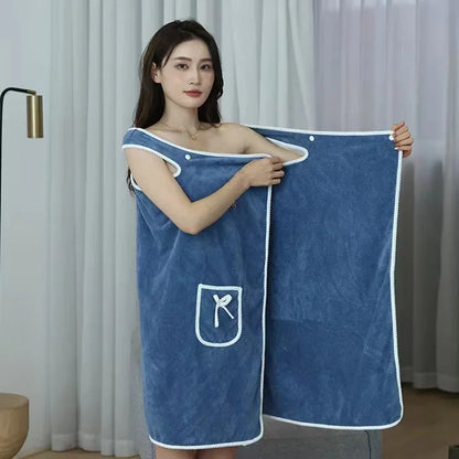 Women's Bathrobe Coral Velvet Bath Skirt Soft Absorbent Thickened with Edging Adult Women Chest Wrapped Wearable Bath Towel