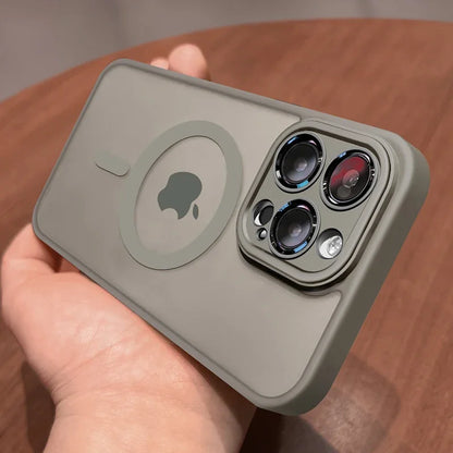 Magnetic Luxury Matte Translucent Armor Shockproof Case For iPhone 16 15 Pro Max For Magsafe Wireless Charge Cover