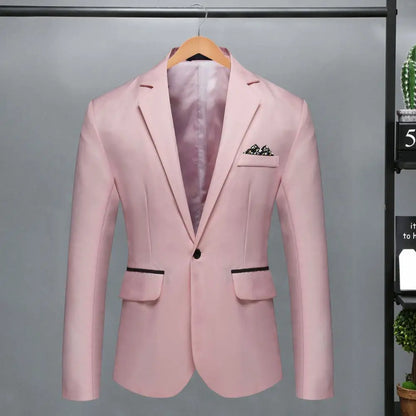Men Blazer Formal Business Style Slim Fit Single Button Suit Jacket Solid Color Lapel Satin Groom Wedding Banquet Men Suit Coat