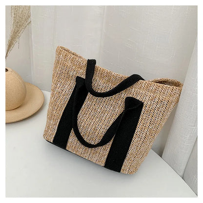 Summer Trend Straw Bags New Popular Hit Color Handbags for Women 2023 Designer Luxury Zipper Color Matching Tote Bag