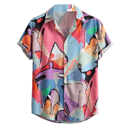 Retro Hawaiian Flower Shirt For Men Summer 3d Print Plants Leaves Short Sleeves Button Down Shirts Beach Tops Blouse Clothes