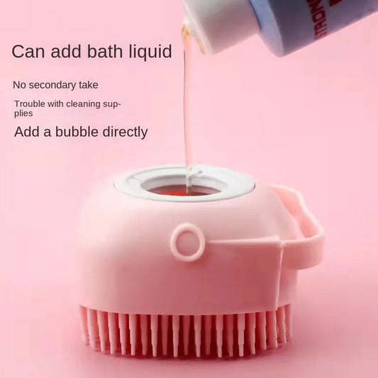 Pet Bath Brush Pet Massage Brush Shampoo Dispenser Soft Silicone Brush Rubber Bristle for Dogs and Cats Shower Grooming Tool