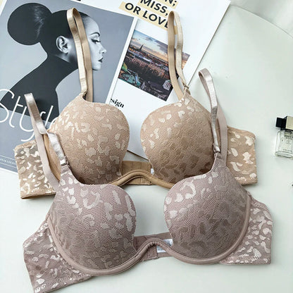 Women Invisible Deep U Lingerie Set Sexy Underwear Low Cut Push Up Open back Bra Intimates Female Bra Set Large size 90CD 95CD