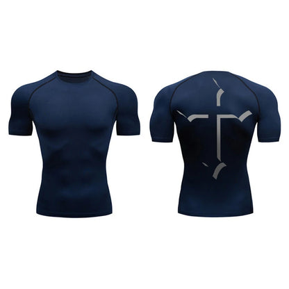 2025Cross Print Compression Shirt for Men Christian Sporty Quick Dry Tshirt Tees Tops Gym Workout Fitness Undershirts Baselayers