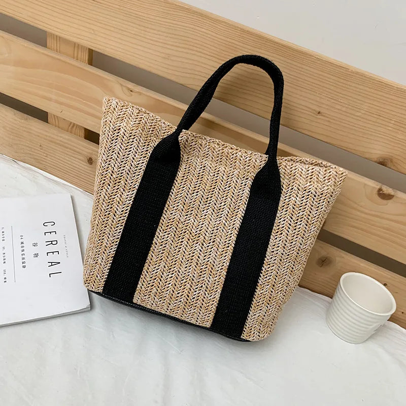 Summer Trend Straw Bags New Popular Hit Color Handbags for Women 2023 Designer Luxury Zipper Color Matching Tote Bag